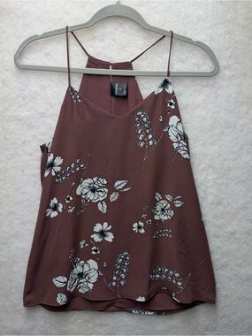 Express Sleeveless Cami Tank Top Keyhole Back Strappy Halter Mauve Floral SP